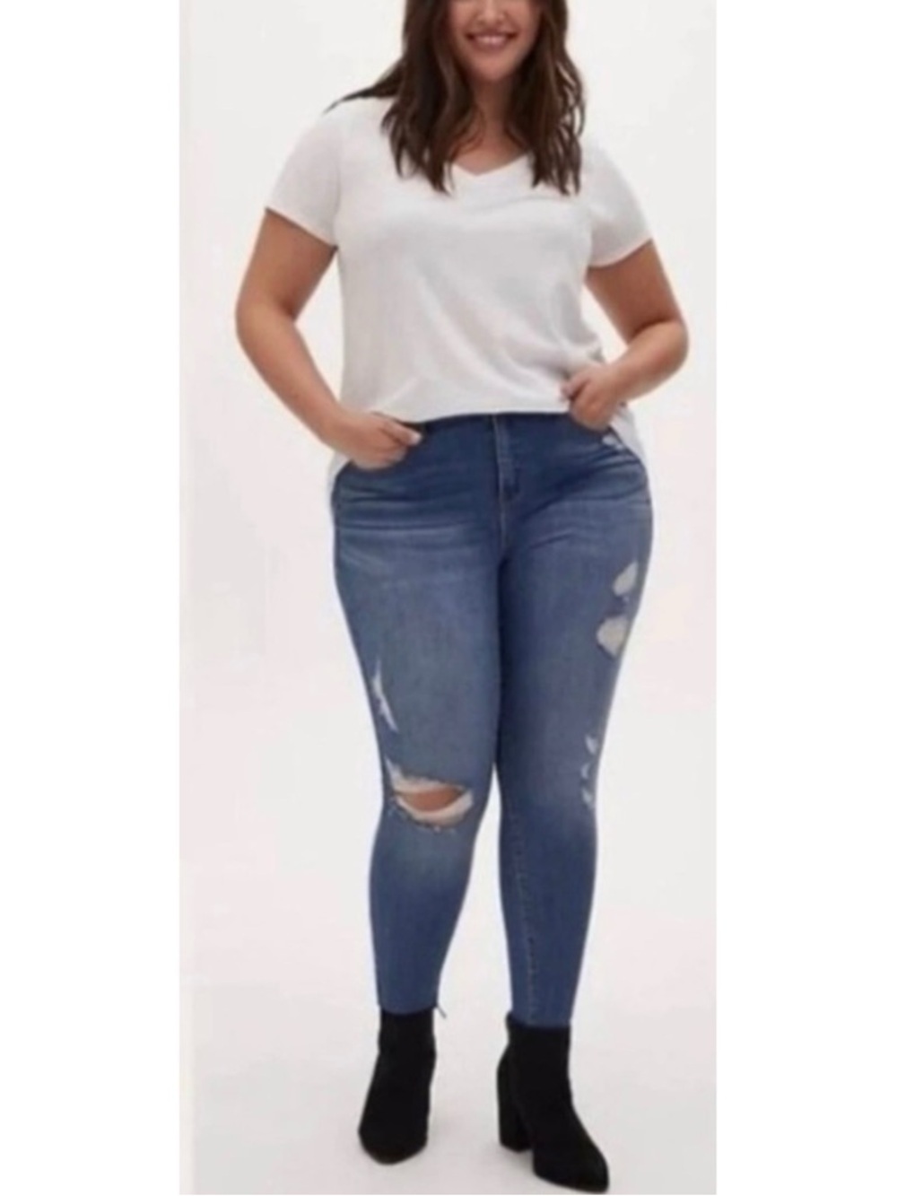 NWT TORRID | Sky High Skinny Distressed Denim‎ High Rise Blue Jeans Sz. 26 Short